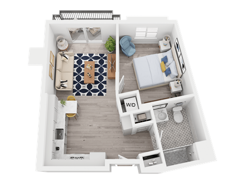 Floor plan for 1 bed, 1 bath, 556 sqft